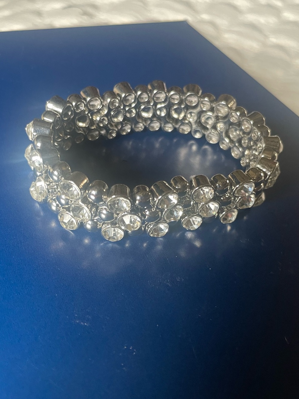 Crystal-Accented Silver Stretch Bracelet - Women Jewelry